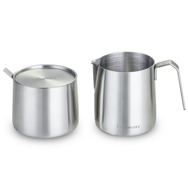 Easyworkz Stainless Steel 304 Creamer and Sugar Bowl with Spoon Coffee Serving Set Brushed Silver