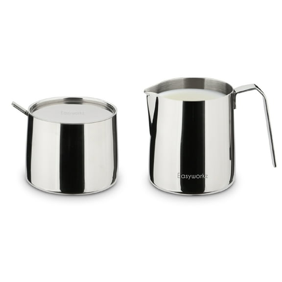 Easyworkz Stainless Steel 304 Creamer and Sugar Bowl with Spoon Coffee Serving Set Chrome