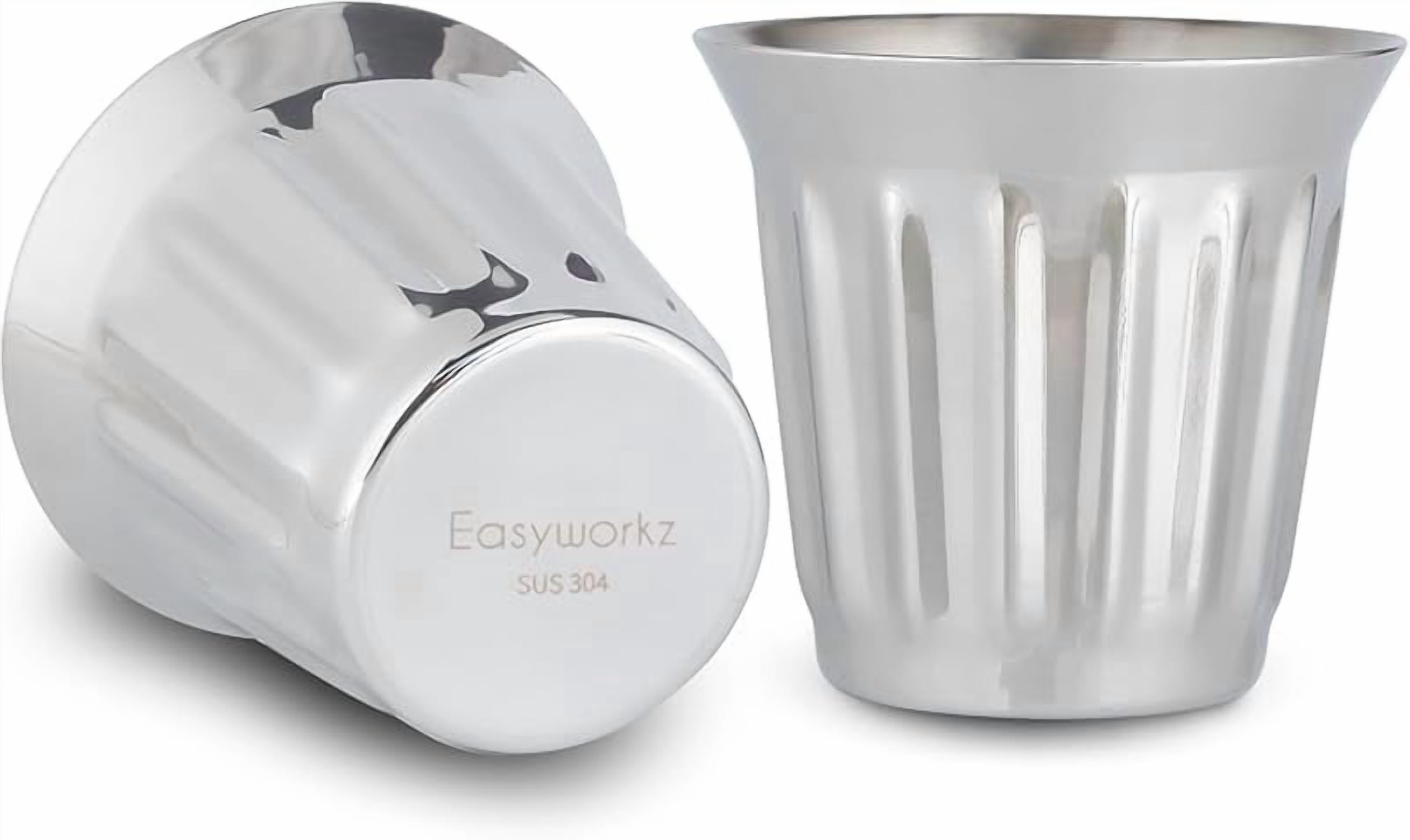 Easyworkz Stainless Steel Double-Wall Espresso Cups 5 oz Set of 2, Vertical Stripe Design, Gunmetal