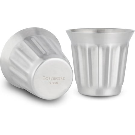 Easyworkz Stainless Steel Double-Wall Espresso Cups 5 oz Set of 2, Vertical Stripe Design, Gunmetal