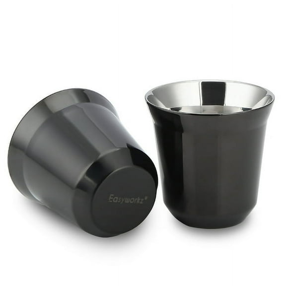Easyworkz Stainless Steel Espresso Cup 2pcs-Set Double Wall Insulated Demitasse Cups, 2.5 oz Black