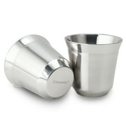 Easyworkz Stainless Steel Espresso Cup 2pcs-Set Double Wall Insulated Demitasse Cups, 2.5 oz Chrome