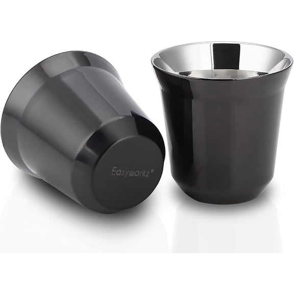 Easyworkz Stainless Steel Espresso Cup 2pcs Set Double Wall Insulated Metal Demitasse Cups 2.5 oz