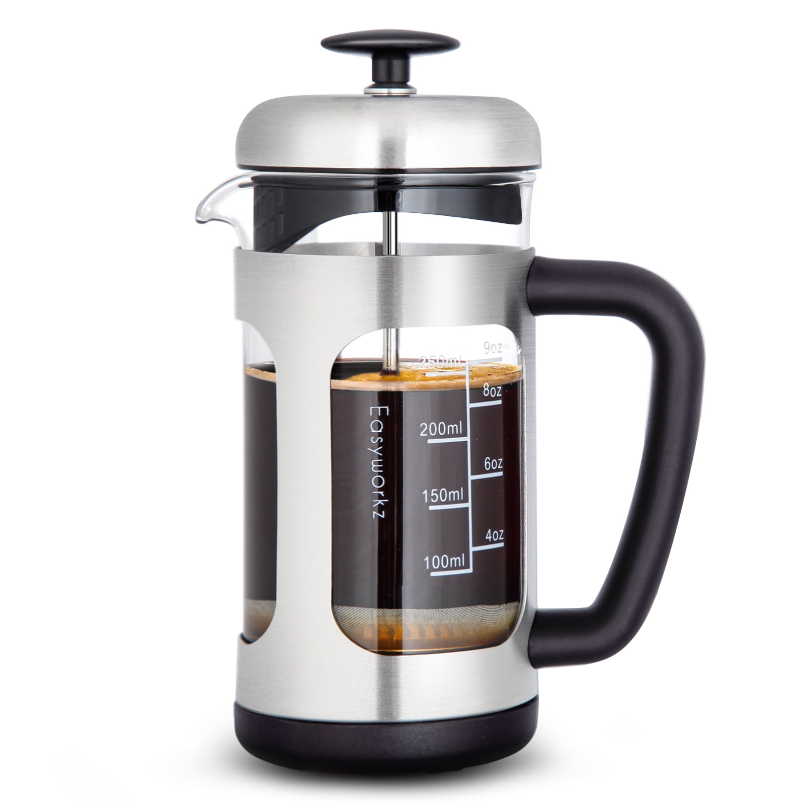 Easyworkz Silver Stainless Steel French Press Coffee Maker with Borosilicate Glass, 12 oz