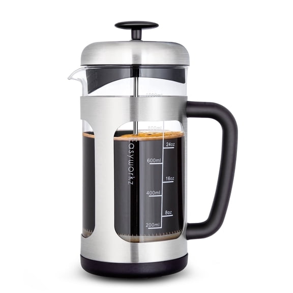 Easyworkz Stainless Steel French Press 34 oz Coffee Tea Maker Cafetiere with Borosilicate Glass, Soft Grip Handle