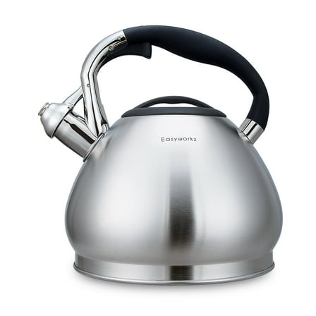 Easyworkz Whistling Stovetop Tea Kettle Stainless Steel Hot Water Tea Pot, 3L, Brushed Silver