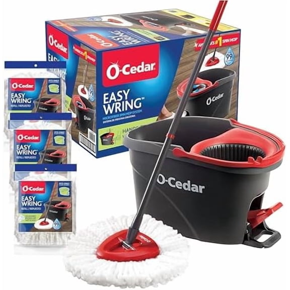 Easywring Microfiber Spin Mop & Bucket Floor Cleaning System with 3 Extra Refills