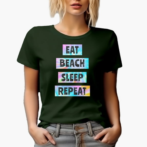 Eat, Beach, Sleep, Repeat, Tie Dye Art, Summer Merch Gift, Military Green T-Shirt, 3XL