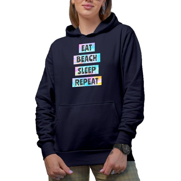 Eat, Beach, Sleep, Repeat, Tie Dye Art, Summer Merch Gift, Navy Blue Hooded Sweatshirt or Hoodie, 3XL