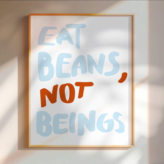 Eat Beans Not Beings Red Vegan Kitchen Typography Poster, Unframed Canvas 8x10in