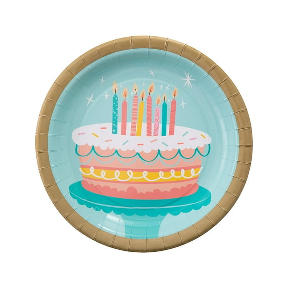 Eat Cake Birthday Paper Dinner Plates with Gold Trim - 8 pieces