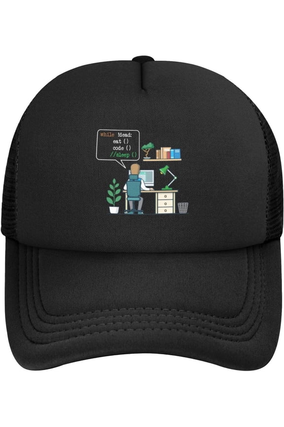 Eat Code Sleep Funny Coder Coding Programmer Mesh Baseball Cap Adjustable Dad Hat Trucker Hat for Women Men,Black