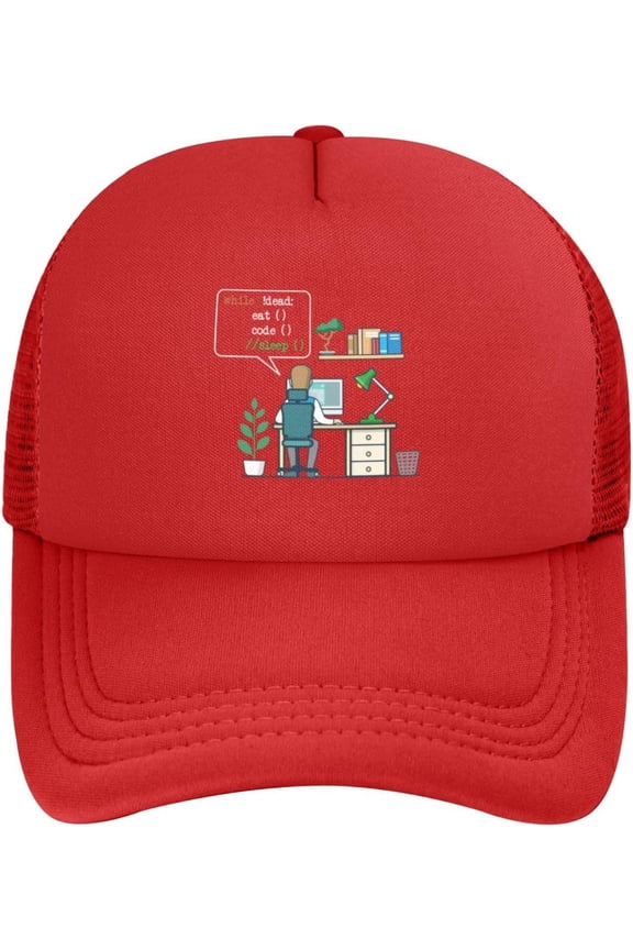 Eat Code Sleep Funny Coder Coding Programmer Mesh Baseball Cap Adjustable Dad Hat Trucker Hat for Women Men,Black
