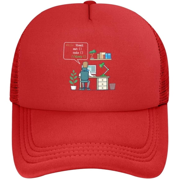 Eat Code Sleep Funny Coder Coding Programmer Mesh Baseball Cap Adjustable Dad Hat Trucker Hat for Women Men,Black