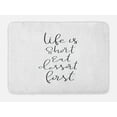 thumbnail image 1 of Eat Dessert First Bath Mat, Simple Monochrome Cursive Ink Lettering Calligraphy Food Words, Plush Bathroom Decor Mat with Non Slip Backing, 29.5" X 17.5", Charcoal Grey White, by Ambesonne, 1 of 2