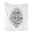 thumbnail image 1 of Eat Dessert First Soft Flannel Fleece Blanket, Life is Short Food Inspired Words on Spoon Retro Chalk Board, Cozy Plush for Indoor and Outdoor Use, 50" x 60", Charcoal Grey and White, by Ambesonne, 1 of 5