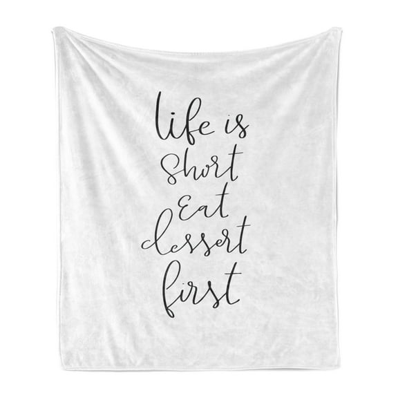 Eat Dessert First Soft Flannel Fleece Blanket, Simple Monochrome Cursive Ink Lettering Calligraphy Food Words, Cozy Plush for Indoor and Outdoor Use, 60" x 80", Charcoal Grey White, by Ambesonne