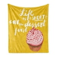 thumbnail image 1 of Eat Dessert First Soft Flannel Fleece Throw Blanket, Cursive Brush Lettering Calligraphy and Cupcake Food Art, Cozy Plush for Indoor and Outdoor Use, 60" x 80", Multicolor, by Ambesonne, 1 of 5