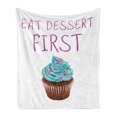thumbnail image 1 of Eat Dessert First Soft Flannel Fleece Throw Blanket, Simple Lettering Words and Realistic Drawn Tasty Cupcake Print, Cozy Plush for Indoor and Outdoor Use, 60" x 80", Multicolor, by Ambesonne, 1 of 6