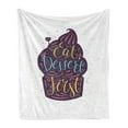 thumbnail image 1 of Eat Dessert First Soft Flannel Fleece Throw Blanket, Typography on Doodle Cupcake with Heart on and Colorful Paint Splashes, Cozy Plush for Indoor and Outdoor Use, 50" x 60", Multicolor, by Ambesonne, 1 of 6