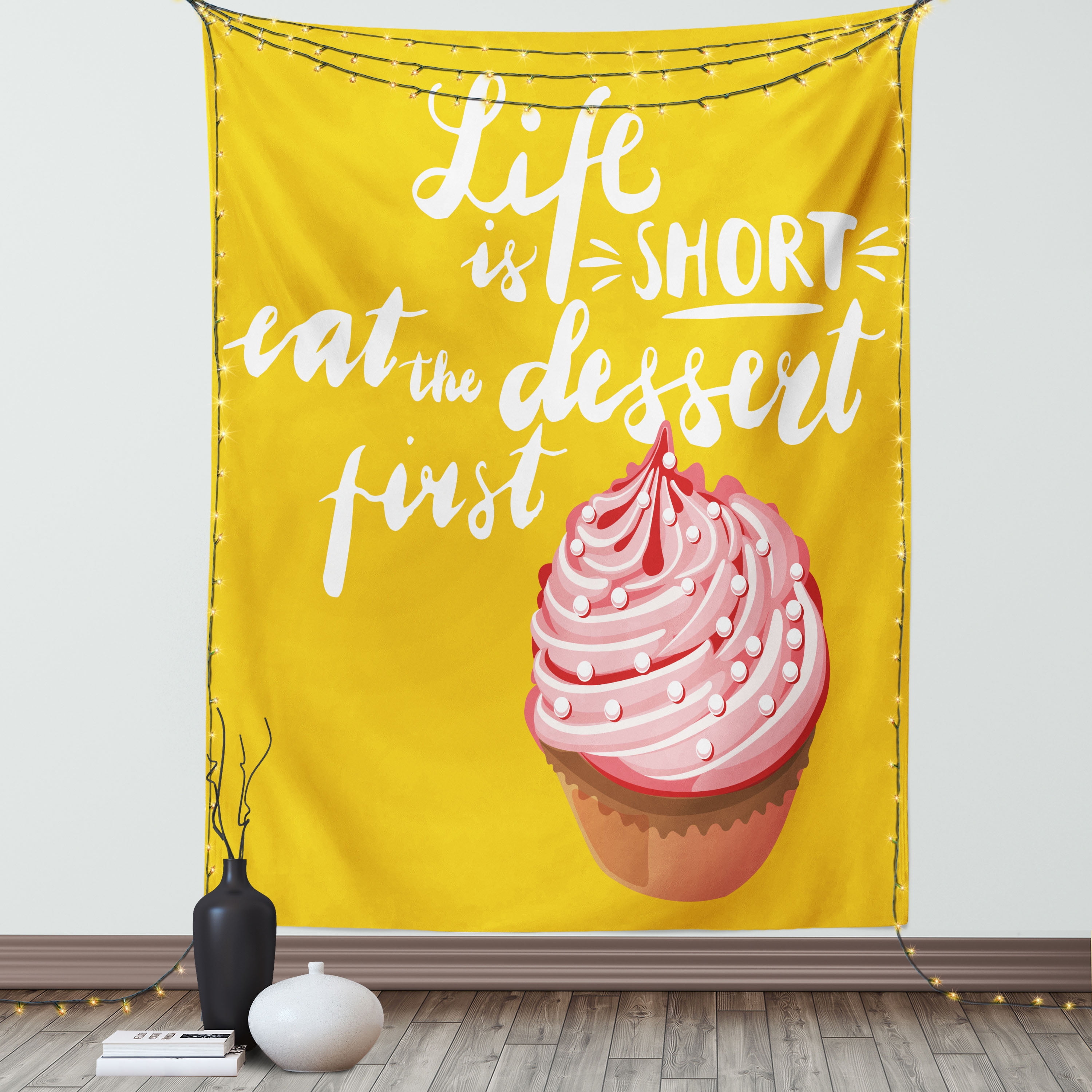 Eat Dessert First Tapestry, Cursive Brush Lettering Calligraphy and ...