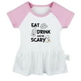 thumbnail image 1 of Eat Drink And Be Scary Funny Dresses For Baby, Newborn Babies Skirts, Infant Princess Dress, 0-24M Kids Graphic Clothes (Pink Raglan Dresses, 0-6 Months), 1 of 4