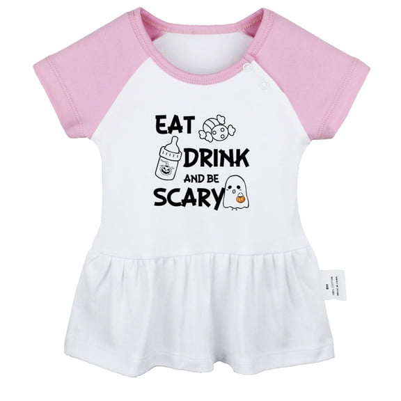 Eat Drink And Be Scary Funny Dresses For Baby, Newborn Babies Skirts, Infant Princess Dress, 0-24M Kids Graphic Clothes (Pink Raglan Dresses, 0-6 Months)