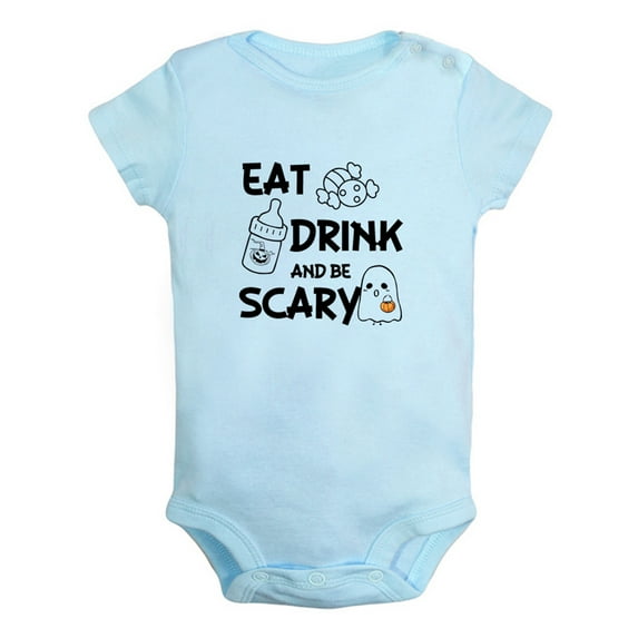 Eat Drink And Be Scary Funny Rompers For Babies, Newborn Baby Unisex Bodysuits, Infant Jumpsuits, Toddler 0-12 Months Kids One-Piece Oufits (Blue, 6-12 Months)