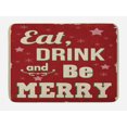 thumbnail image 1 of Eat Drink and Be Merry Bath Mat, Christmas Theme Noel Typography on Stars Snowflake Background, Plush Bathroom Decor Mat with Non Slip Backing, 29.5" X 17.5", Red Beige Green, by Ambesonne, 1 of 2