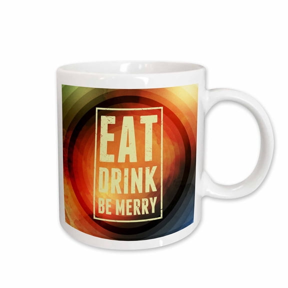 3drose, Eat Drink Be Merry - Text Graphic Design Featuring Many Colorful Circles or Rings, 15oz Mug