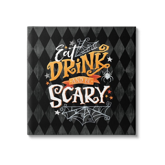 Eat Drink Be Scary Halloween Pattern Holiday Graphic Art Gallery Wrapped Canvas Print Wall Art