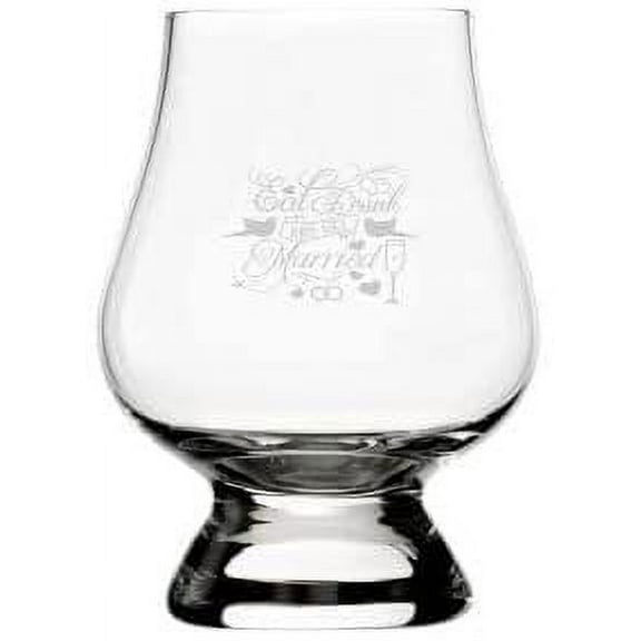 Eat Drink & Get Married Wedding Quotes Etched 2.5oz Glencairn Wee Whisky Glass