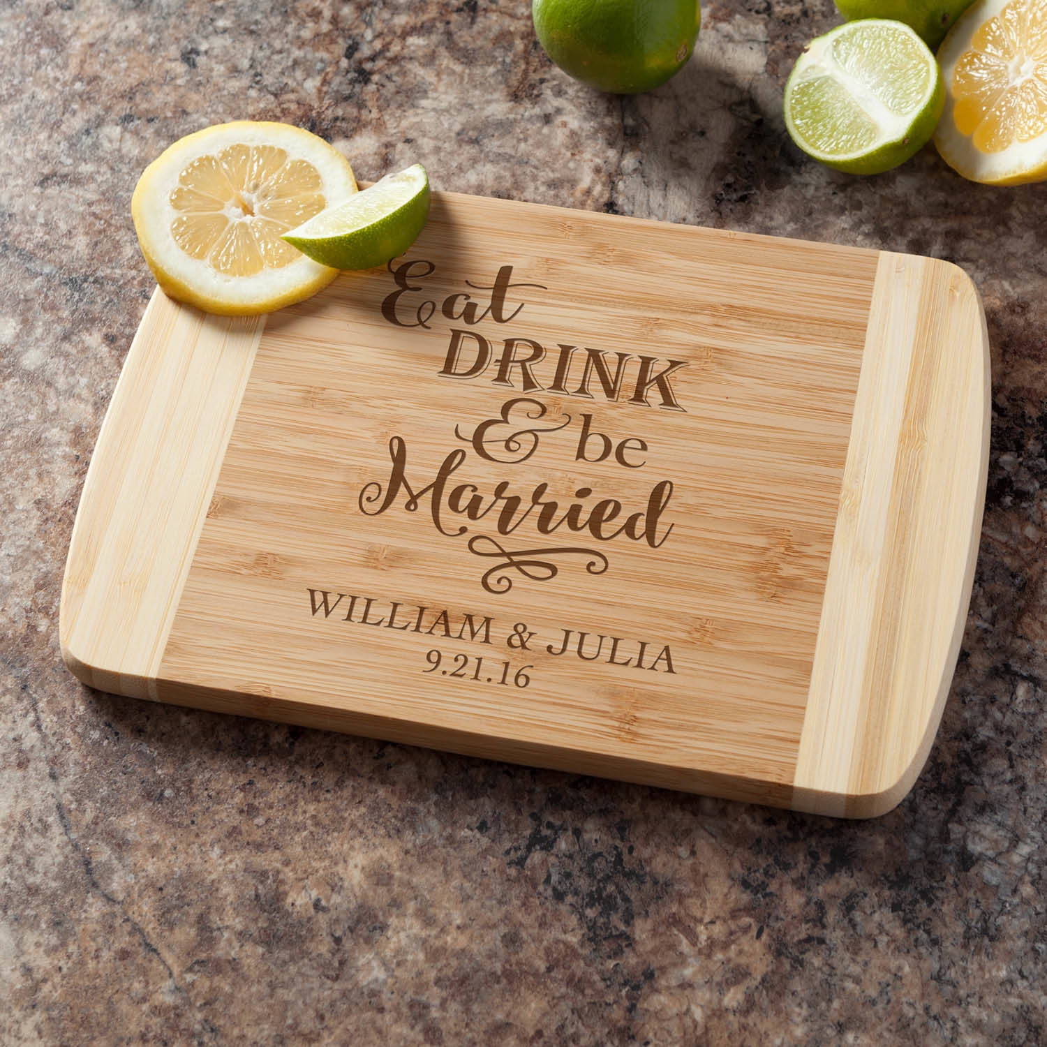 Eat, Drink and Be Married Personalized Bamboo Cutting Board