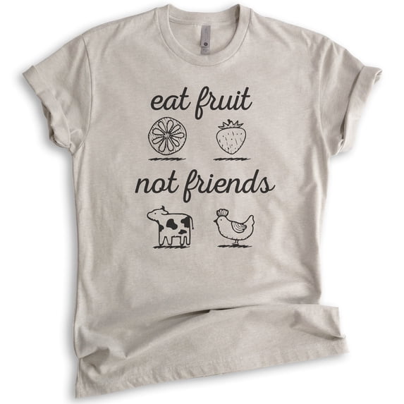 Eat Fruit Not Friends T-Shirt, Unisex Women's Men's Shirt, Cute Vegan Shirt, Funny Vegan T-shirt, Light Silk Gray, Medium