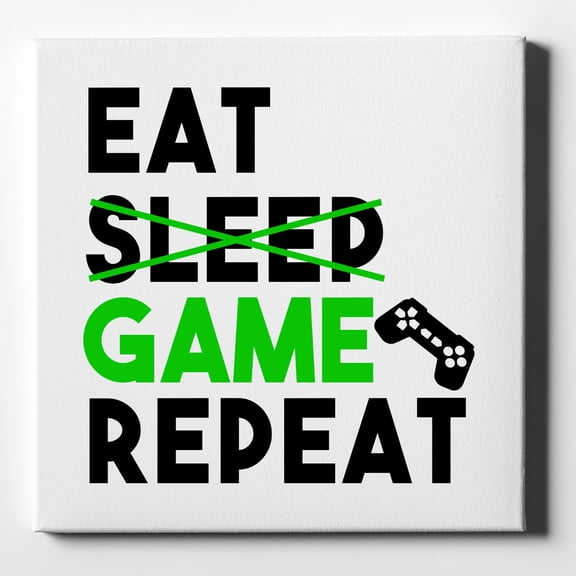 Eat Game Repeat - Video Games Gamer - 10" x 10" - Decorative Canvas Wall Art - White Edge - 5/8" Gallery Wrapped