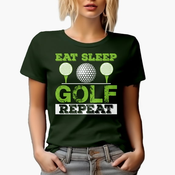 Eat, Golf, Repeat with Balls on Tees, Golf Player, Golfing or Golfer Themed Merch Gift, Military Green T-Shirt, Large