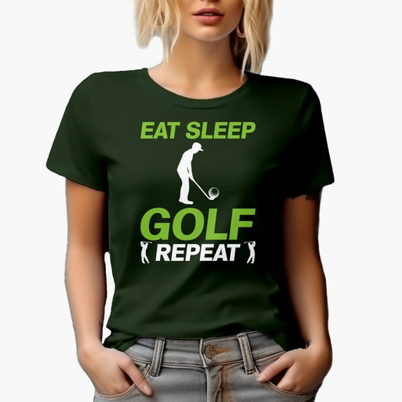 Eat, Golf, Repeat with a Golf Player, Golfing or Golfer Themed Merch Gift, Military Green T-Shirt, X-Large