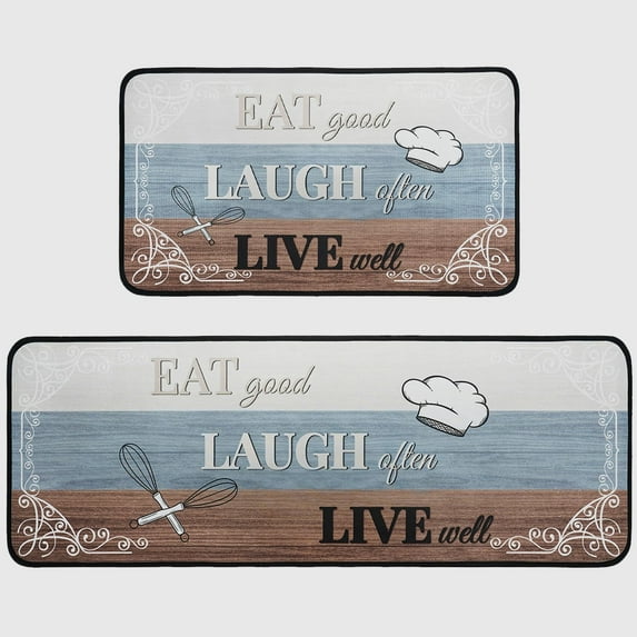 Eat Good Kitchen Mat Washable - Kitchen Mat Set of 2, Farmhouse Kitchen Rugs, Non Slip Kitchen Rug with Sayings, Kitchen Sink Floor Mat, Eat Good Laugh Often Live Well Mat, Kitchen Mat with Words