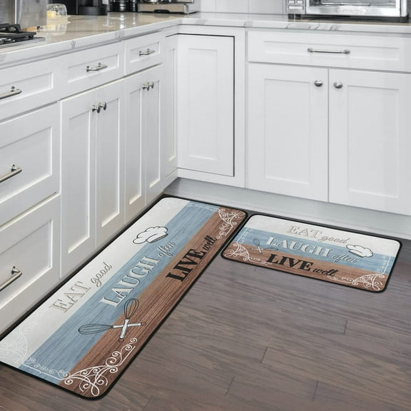 Eat Good Kitchen Mat Washable - Kitchen Mat Set of 2, Farmhouse Kitchen Rugs, Non Slip Kitchen Rug with Sayings, Kitchen Sink Floor Mat, Eat Good Laugh Often Live Well Mat, Kitchen Mat with Words