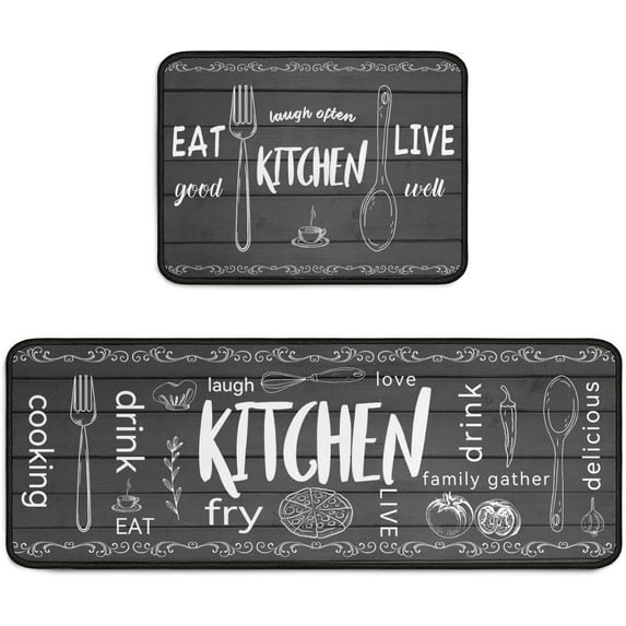 Eat Good Kitchen Rugs Set 2Pcs Non-Slip Kitchen Floor Rugs and Mats Cushioned Kitchen Runner Rug Comfort Soft Standing Area Mat Carpets Farmhouse Doormat 17"x48"+17"x24"