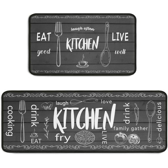 Eat Good Kitchen Rugs Set 2Pcs Non-Slip Kitchen Floor Rugs and Mats Cushioned Kitchen Runner Rug Comfort Soft Standing Area Mat Carpets Farmhouse Doormat 17"x48"+17"x24"