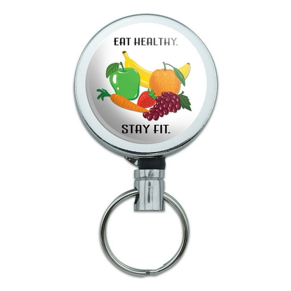 Eat Healthy Stay Fit Fruits Diet Retractable Belt Clip Badge Key Holder