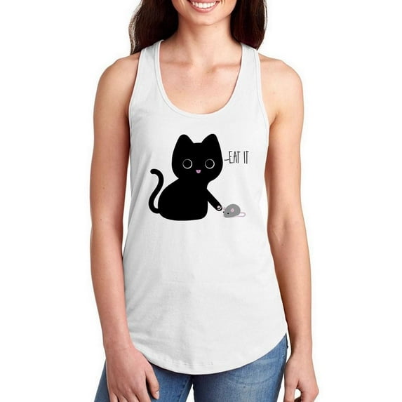 Eat It. Kitten W Mouse Racerback Tank Women -Smartprints Designs, Female Large