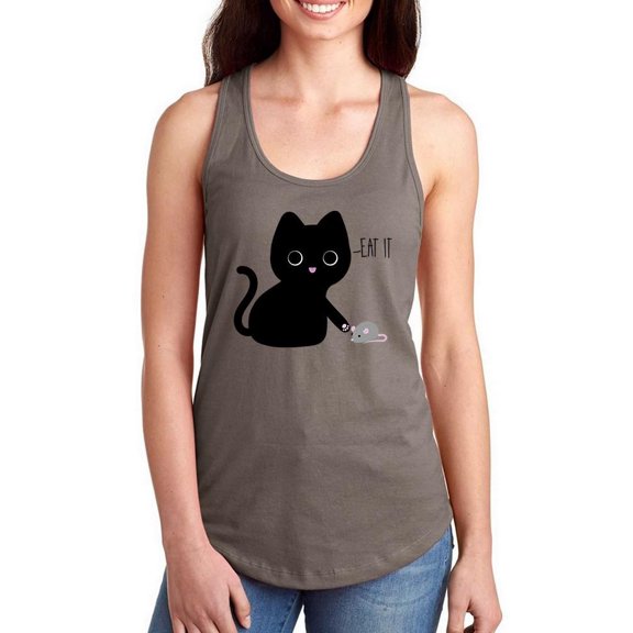 Eat It. Kitten W Mouse Racerback Tank Women -Smartprints Designs, Female XX-Large