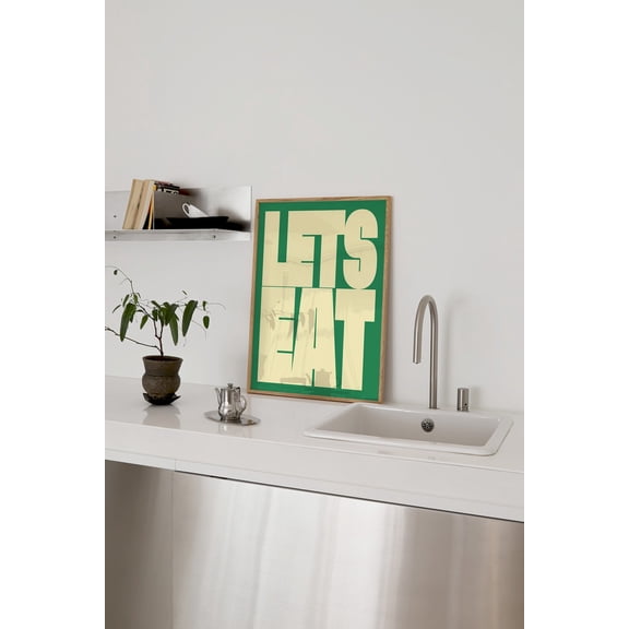 Let's Eat Kitchen Food Print Trendy Retro Wall Art Aesthetic Quote Art Typography Poster Modern Kitchen Decor Apartment Decor Physical Print, Poster Only
