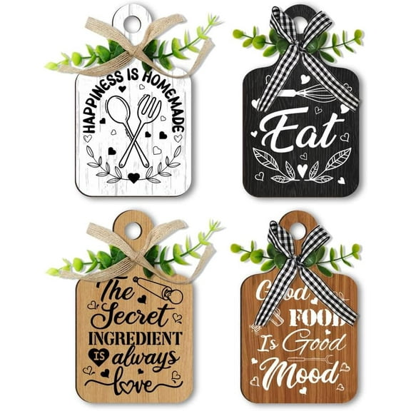 Eat Kitchen Wall Decor Set of 4 Food Dinnerware Wood Sign Hanging Dining Sign Decoration Farmhouse Kitchen Signs Wall Art with Hemp Rope for Home Kitchen Bar Cafe5.9x3.5inch colorful DIY