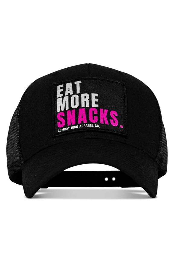 Eat More Snacks Patch Mid-Profile Snapback Hat – Black / Black