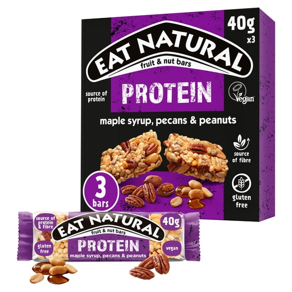 Eat Natural Protein Bars - Maple Syrup, Pecans & Peanuts 3 Pack 40g, Imported from Britain