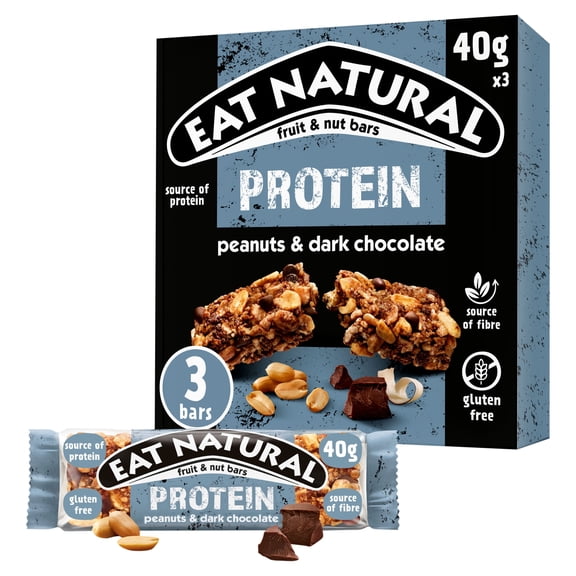 Eat Natural Protein Fruit & Nut Bars - Peanuts & Dark Chocolate 3 x 40g, Imported from Britain