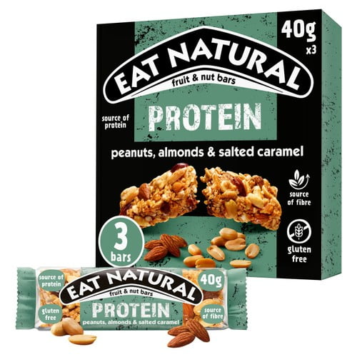 Eat Natural Protein Packed Salted Caramel & Peanuts Bars 3 x 40g, British Import (Pack of 3)